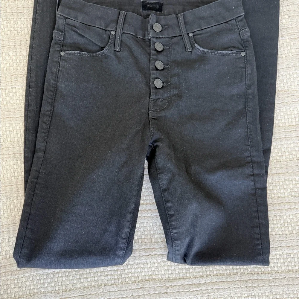 MOTHER Pixie Ankle Fray Skinny Jeans in Not Guilty Black Sz 24